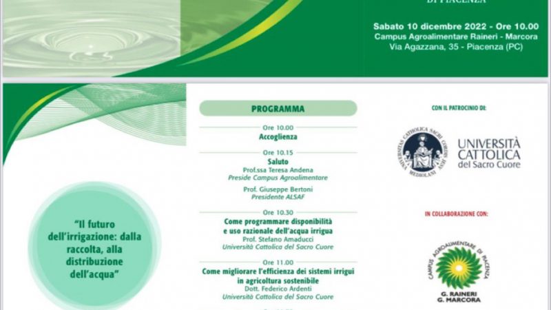 Piacenza, 10.12.2022 – Convegno “Il futuro dell’irrigazione: dalla raccolta alla distribuzione dell’acqua”