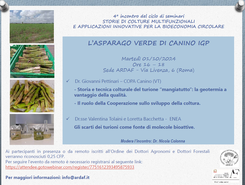 Roma, 1° ottobre 2024 – Ciclo di seminari ARDAF – “L’asparago verde di Canino IGP”