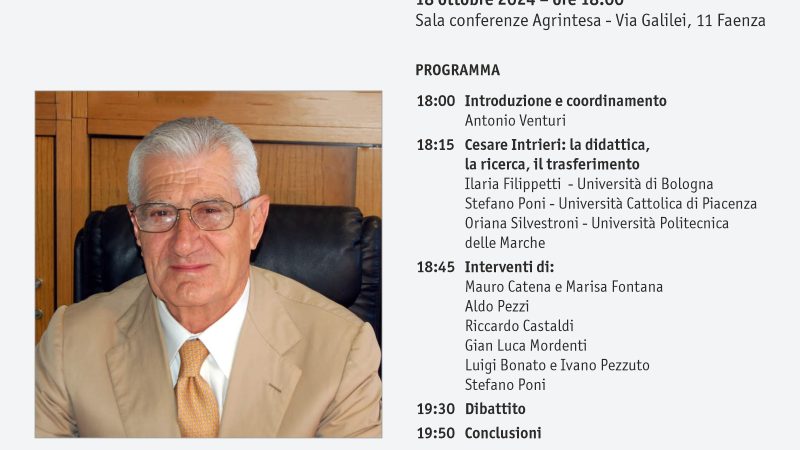 Faenza (RA), 18 ottobre 2024 – “Trasferimento dell’innovazione in viticoltura: il lascito del Prof. Cesare Intrieri”