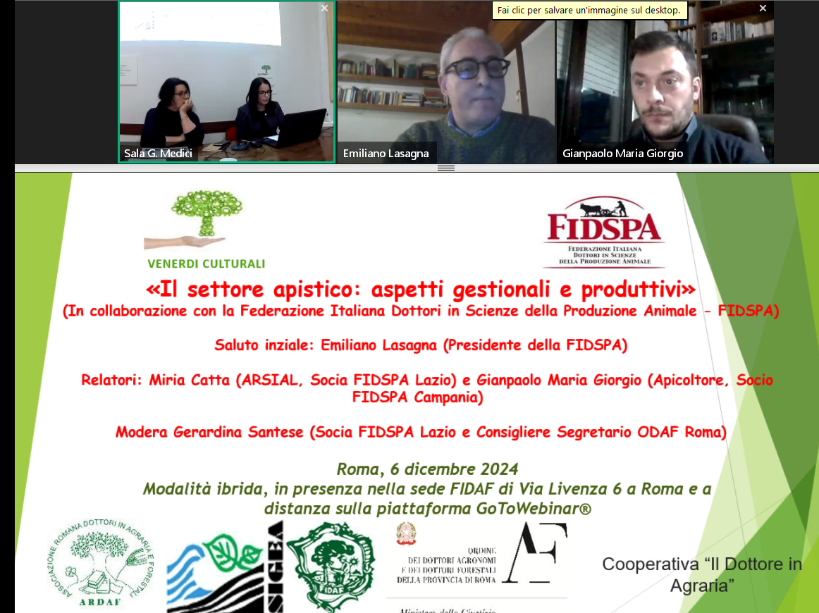 Venerdì Culturale 06.12.2024 “Il settore apistico: aspetti gestionali e produttivi” (In collaborazione con FIDSPA) – PRESENTAZIONI